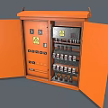 Industrial Orange Electrical Control Cabinet Featuring Open Doors Switches And Indicators 3d model