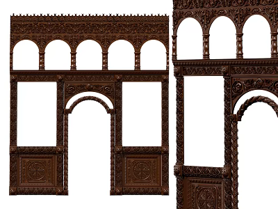 Intricate Wooden Door Arch Design With Detailed Carvings And Decorative Frames 3d model