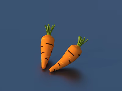 Fresh Two Orange Carrots With Green Leafy Tops On Deep Blue Background 3d model Fresh Two Orange Carrots With Green Leafy Tops On Deep Blue Background 3d model