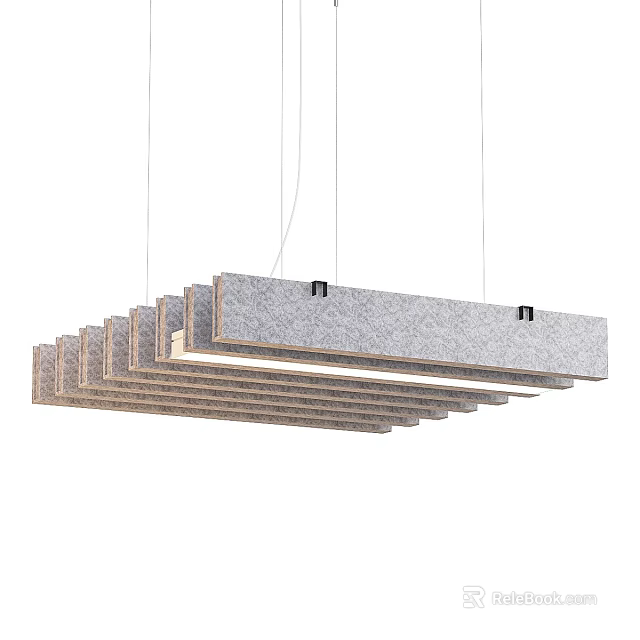 Modern Layered Chandelier with Rectangular Textured Panels in Neutral Tones for Interior Design 3d model