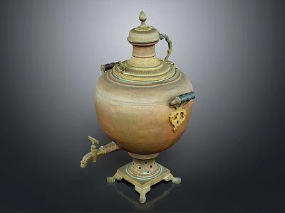 Vintage Copper Samovar With Decorative Lid Handle And Ornate Base 3d model