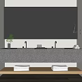 Modern Bathroom Vanity With Double Sink Stone Countertop Wooden Cabinet And Mirror Lighting