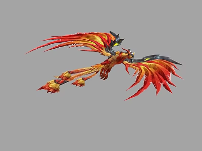 Game and Movie Character Phoenix with Red and Yellow Feathers Flying in Spread Wings Posture 3d model