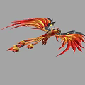 Game and Movie Character Phoenix with Red and Yellow Feathers Flying in Spread Wings Posture
