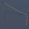 Wooden Poles With Yellow Rope Connected As Clothesline With Ground Reflection Against Gray Background