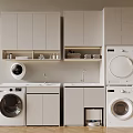 Modern Laundry Room Interior Design With Washing Machines And Cabinet Storage