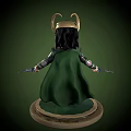 Game Movie Character Loki Chibi Figure In Black Costume Golden Helmet Holding Daggers On Base