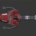 Red And Black Mechanical Weapon Tool With Metal Structure Circular Components And Barrel 3d model