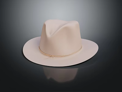 Elegant Stylish Beige Wide Brim Hat Featuring Front Tied Ribbon Detail 3d model