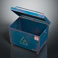 Blue Hazardous Materials Storage Container With Open Lid And Warning Sign 3d model