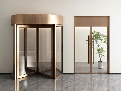 Modern Bronze Revolving Door And Glass Door In Modern Interior 3d model