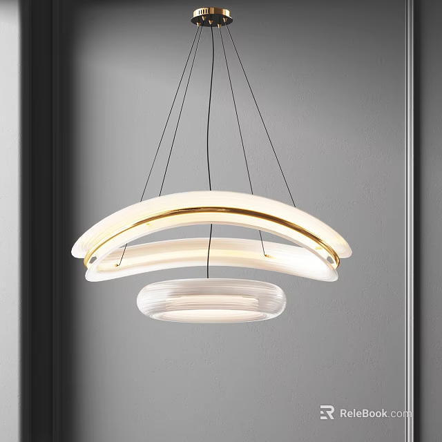 Modern Circular Chandelier With Gold Accent And Glass Shade For Interior Lighting 3d model 