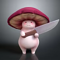 Cute Mushroom Cartoon Character Holding Sharp Knife With Red Hat And White Body