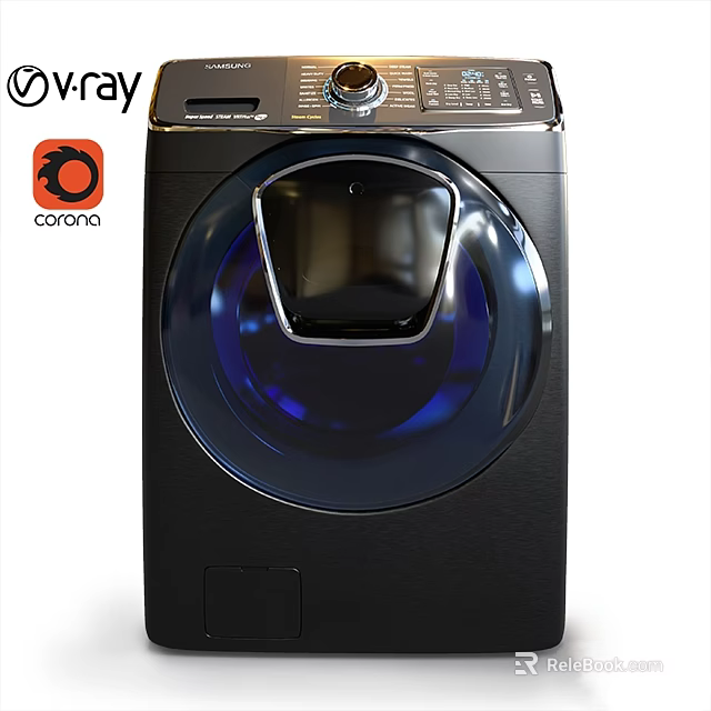 Sleek Modern Front Loading Washing Machine With Black Design Blue Drum And Control Panel 3d model 