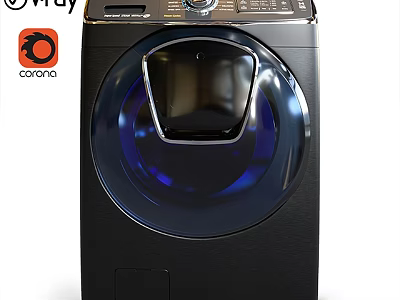 Sleek Modern Front Loading Washing Machine With Black Design Blue Drum And Control Panel 3d model