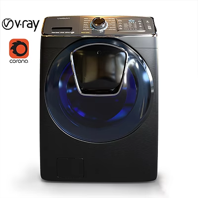 Sleek Modern Front Loading Washing Machine With Black Design Blue Drum And Control Panel 3d model