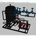 Integrated Industrial Equipment Unit Featuring Black Storage Tank Connected Pipes And Colored Valves