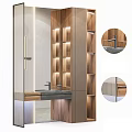 Elegant Modern Bathroom Vanity With Wooden Wall LED Lighting And Glass Door
