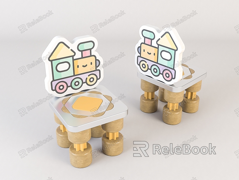 Modern Children's Chair Children's Cartoon Wooden Stool model