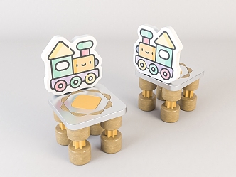 Modern Children's Chair Children's Cartoon Wooden Stool 3d model