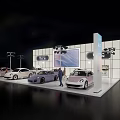 Modern Exhibition Booth Car Display With Multiple Colorful Cars And Large Screen Background