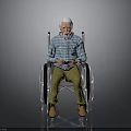 Elderly Man In Wheelchair Wearing Blue And White Plaid Shirt Khaki Pants Holding Device