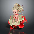 Fantasy Female Character With Golden Curly Flowing Hair Green Red Petal Dress And Floating Fragments
