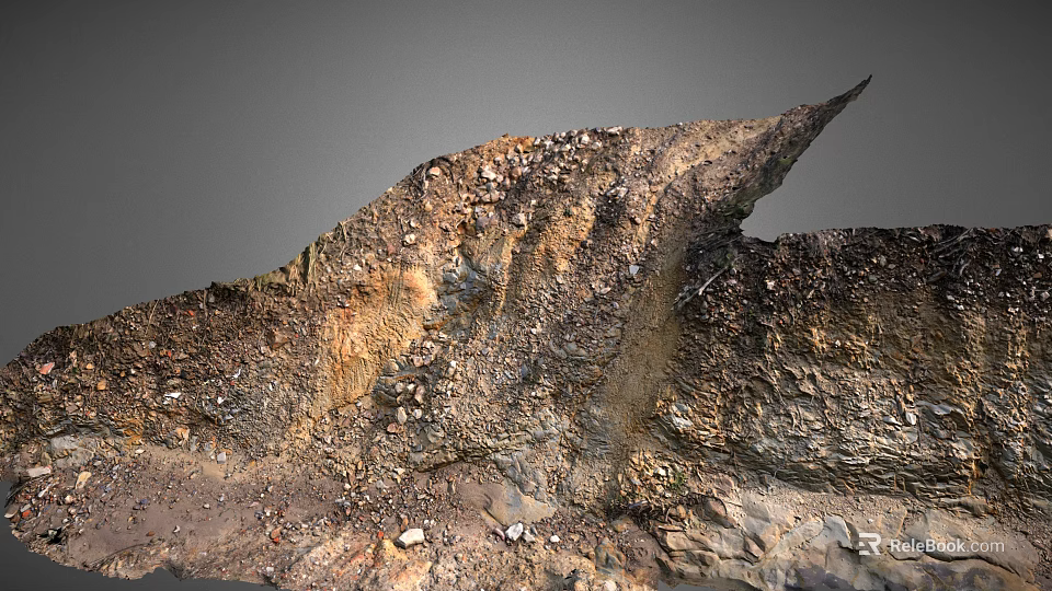 Natural Geological Rock Formation With Detailed Layered Texture And Stones 3d model 