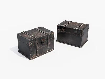 Two Vintage Black Trunks With Metal Hardware And Distressed Surface 3d model