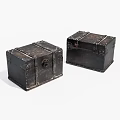 Two Vintage Black Trunks With Metal Hardware And Distressed Surface 3d model