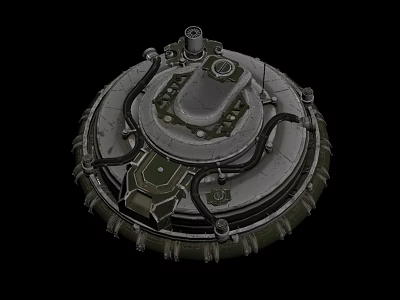 Detailed Circular Industrial Mechanical Device With Metal Pipes Bolts And Components 3d model