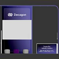 Decagon Exhibition Booth With White Blue Curved Panel Screen Purple White Cylinders And Luminance Lighting