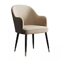 Beige Upholstered Modern Dining Chair With Armrest And Dark Legs Gold Accents
