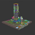 Modern Scene With Stone Pillar Vines Platform Moss And Mechanical Parts