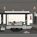 Modern Minimalist Living and Dining Room Interior With Large Sofa Coffee Table and Accent Chair