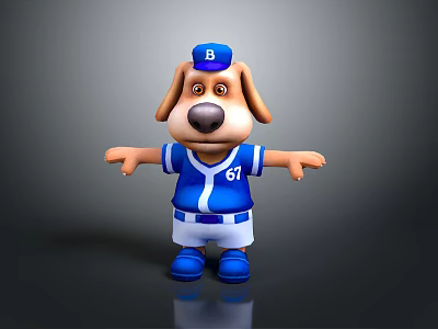 3D Cartoon Dog Wearing Blue Baseball Uniform B Cap 67 White Shorts And Blue Shoes 3d model