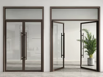 Modern double door glass double door office glass door 3d model