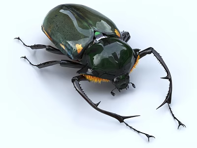 Shiny Green Beetle With Large Horns And Black Legs On White Background 3d model
