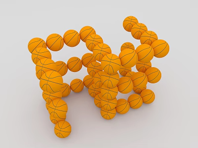 Creative Orange Basketballs Stacked As Letter Shape For Sports Equipment 3d model