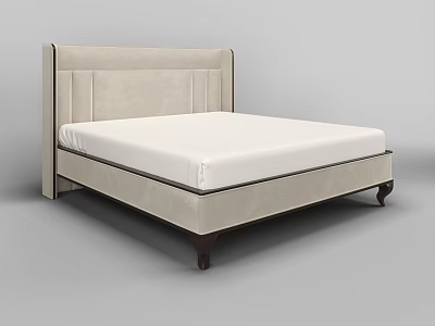 Modern Double Bed With Upholstered Beige Headboard And Wooden Legs 3d model