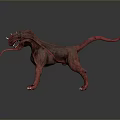 Mythical Red Monster Dog Character Featuring Fangs And Long Tongue