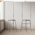 Modern Minimalist Bar Stools With Metallic Frame And Round Seats In White Room