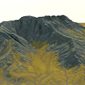Gray Rocky Mountain Range With Yellow Slopes In Natural Scenic Landscape