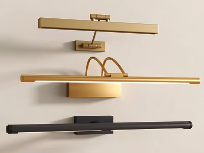 Three Modern Gold And Black Wall Lights Mounted On White Wall Design 3d model