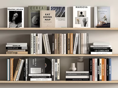 Books And Magazines On Multiple Wooden Shelves With Various Cover Designs 3d model