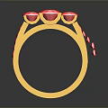 Elegant Gold Ring With Three Red Gemstones And Small Red Accents Fashion Jewelry