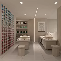 Modern Hair Salon Interior Design With White Reception Desk Styling Chairs Mirrors And Decorative Plants