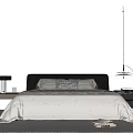 Modern Simple Double Bed Fabric Bed Double Bed Chandelier Table Lamp 3d model