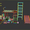 Diving Platform Diving Base Tool Box Mobile Iron Frame Mobile Iron Ladder Movable Ladder Competition Watch Frame 3d model