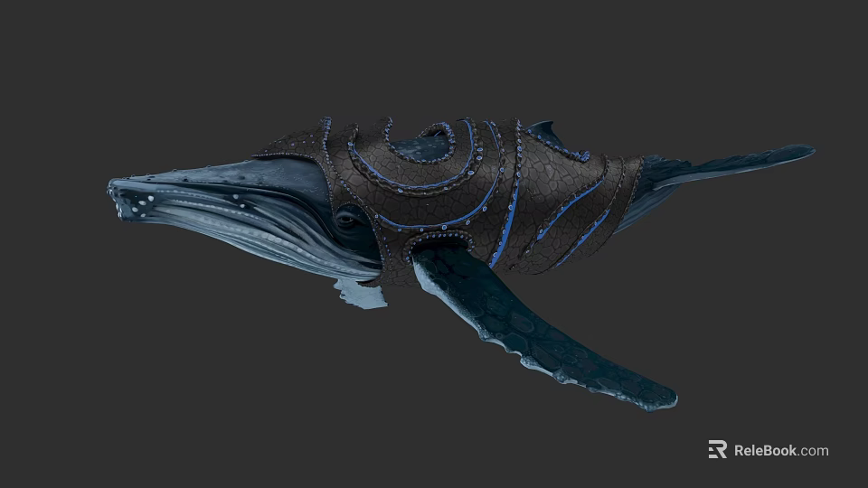 Mythical Whale With Ornate Decorative Armor And Intricate Blue Accents 3d model 